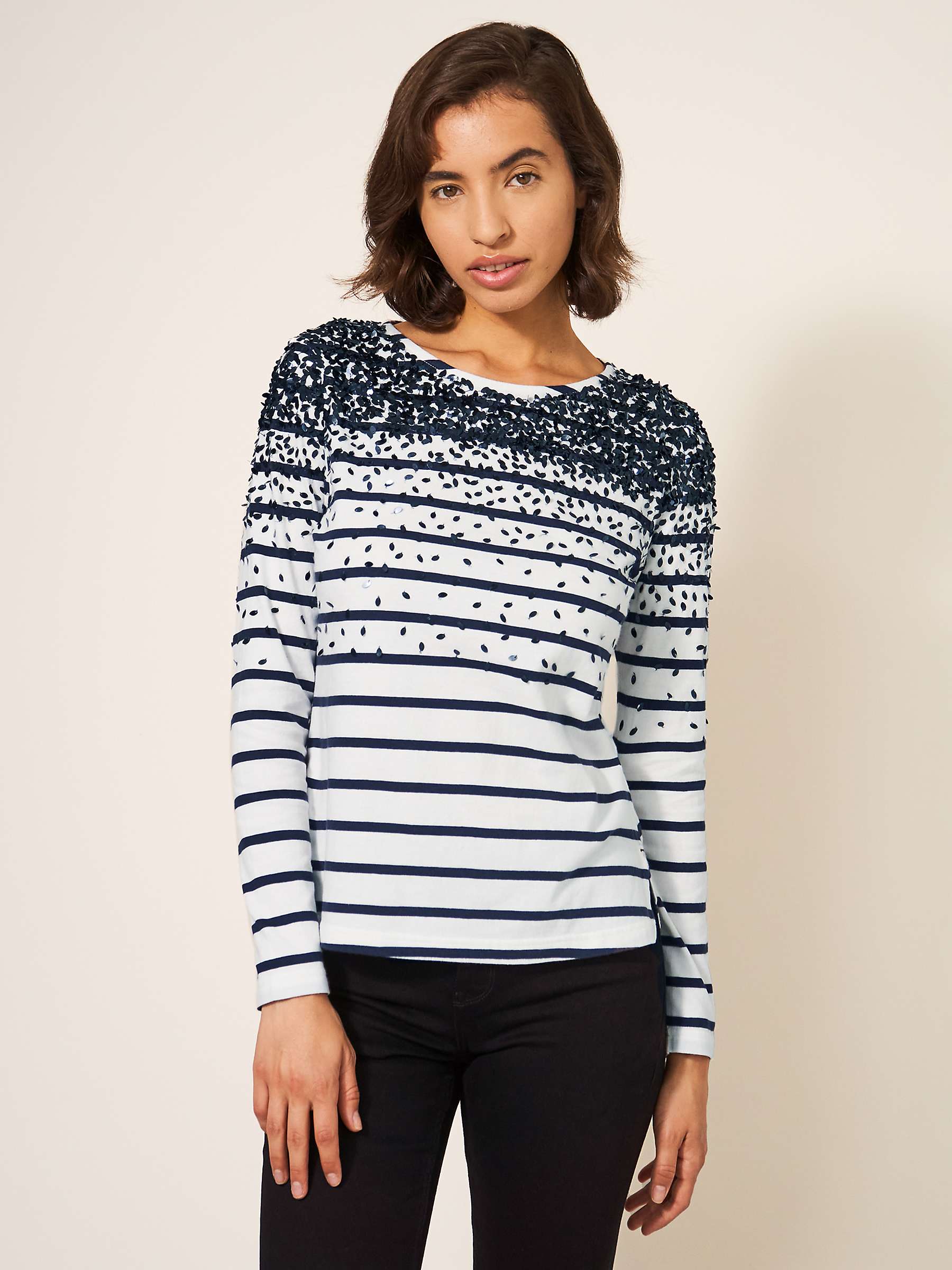 Buy White Stuff Roxy Sequin and Stripe Top, Ivory/Navy Online at johnlewis.com