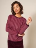 White Stuff Cassie Sparkle Stripe Long Sleeve Top, Pink/Multi