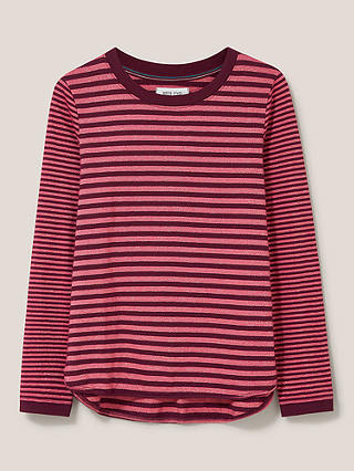 White Stuff Cassie Sparkle Stripe Long Sleeve Top, Pink/Multi