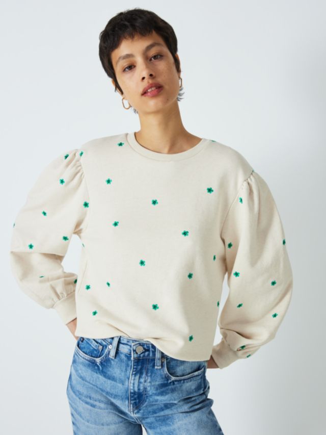 Fabienne Chapot Lin Floral Embroidered Sweatshirt, Oatmeal Melange, XS