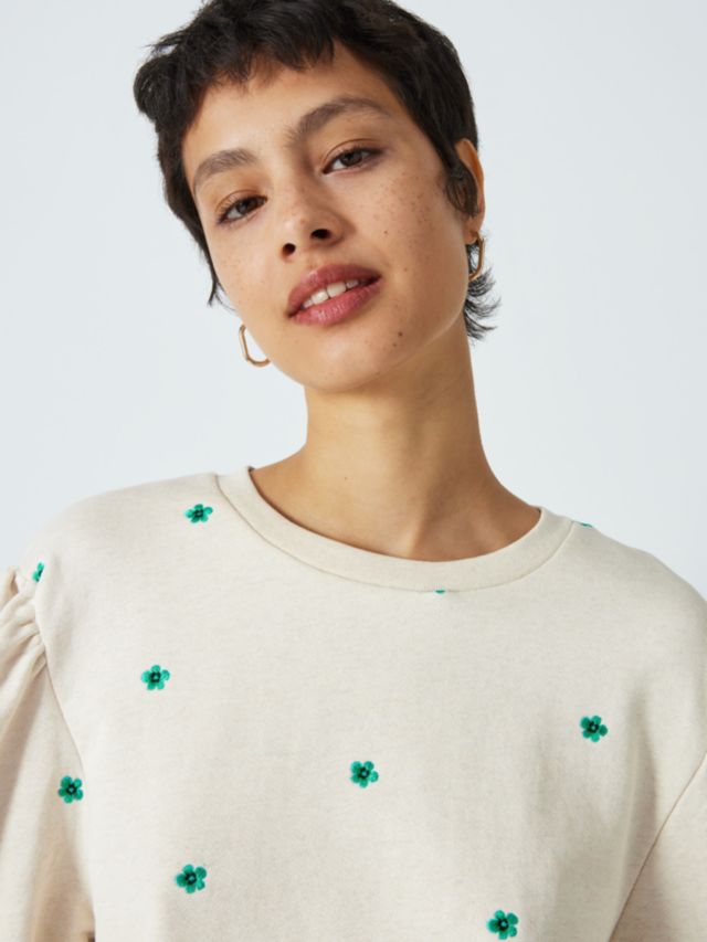 Fabienne Chapot Lin Floral Embroidered Sweatshirt, Oatmeal Melange, XS