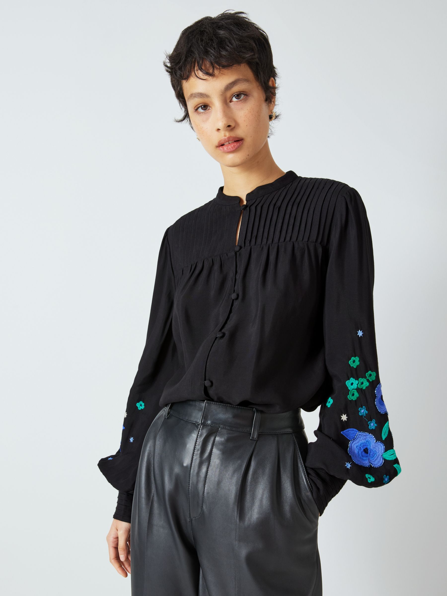Fabienne Chapot Harry Floral Embroidered Balloon Sleeve Blouse, Black ...