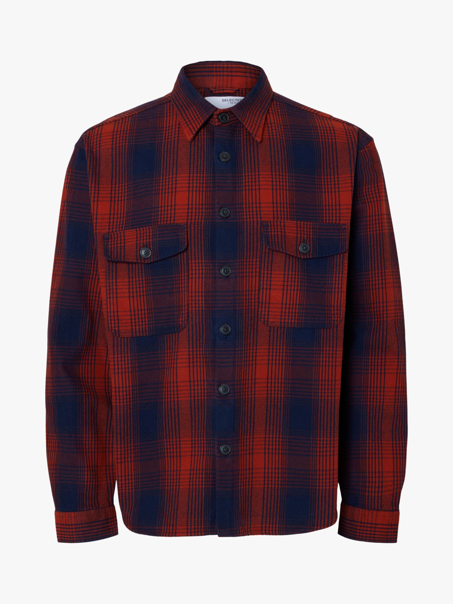 SELECTED HOMME Mason Recycled Cotton Flannel Shirt at John Lewis & Partners