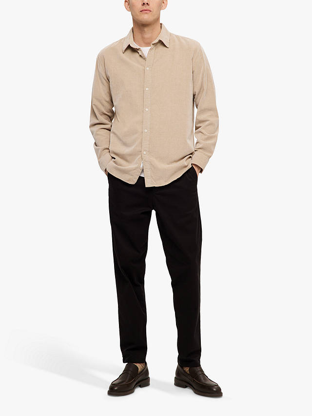 SELECTED HOMME Owen Recycled Cotton Corduroy Shirt, Breen at John Lewis ...