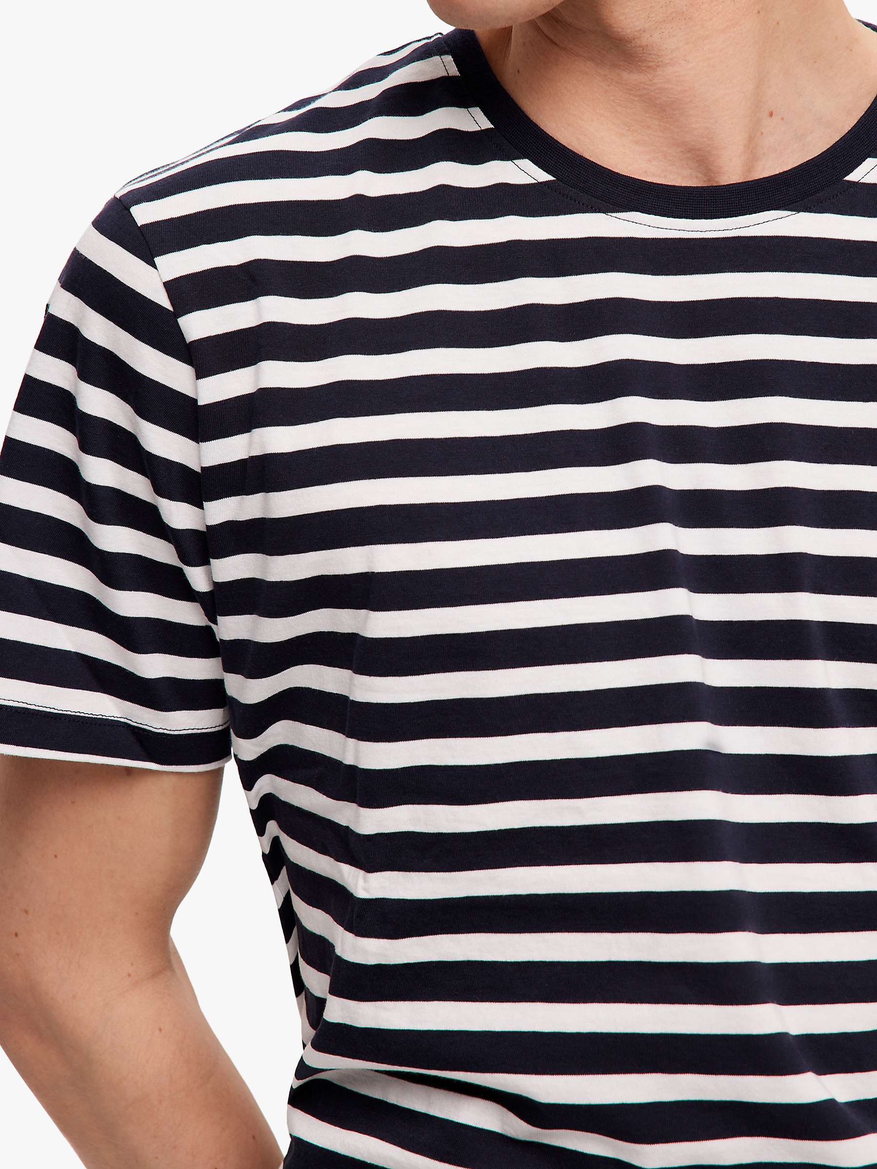 Buy SELECTED HOMME Stripe Organic Cotton T-Shirt, Navy Blazer Online at johnlewis.com
