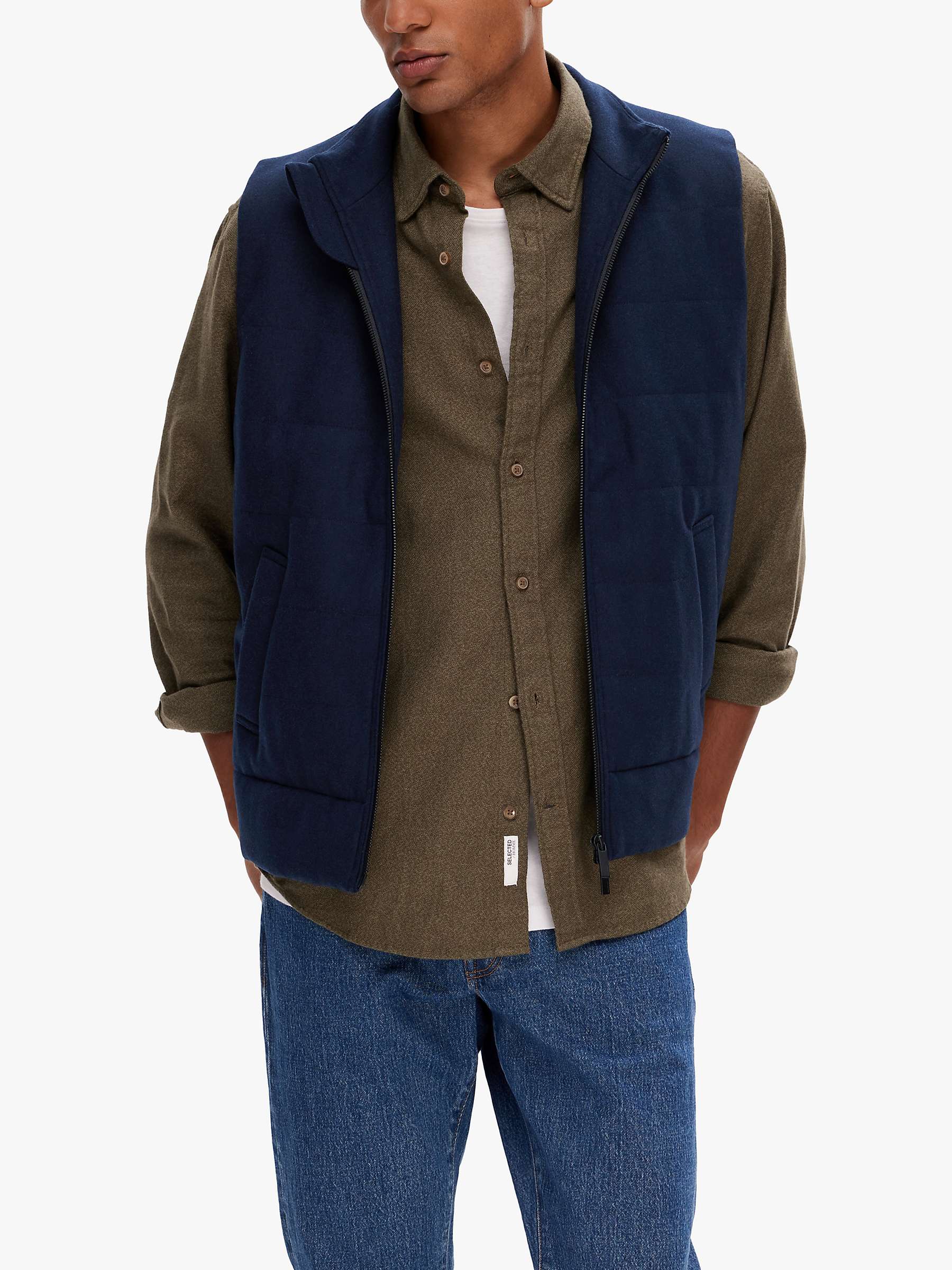 Buy SELECTED HOMME Padded Gilet, Navy Online at johnlewis.com