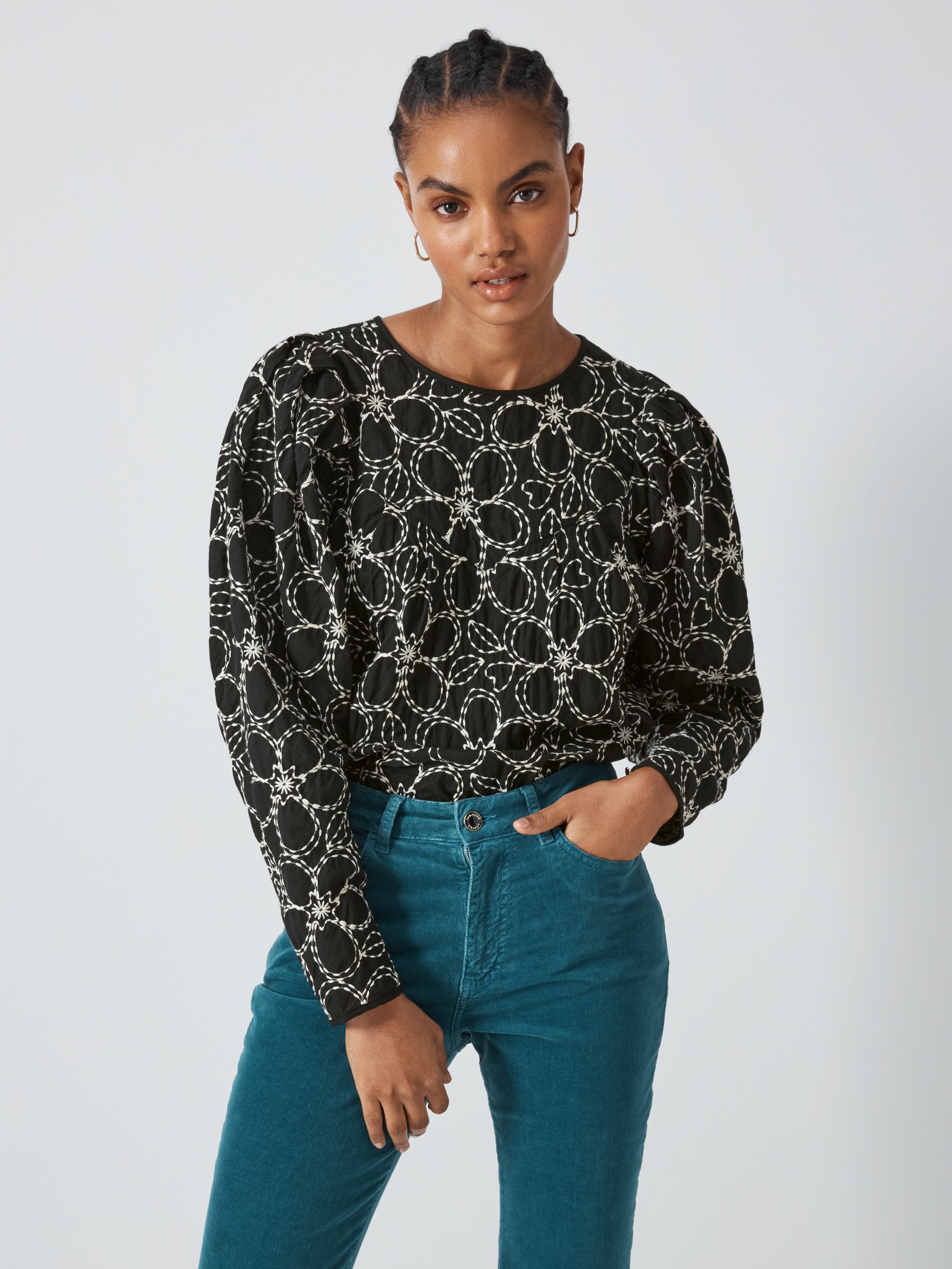 Fabienne Chapot Mya Floral Embroidered Top, Black at John Lewis & Partners