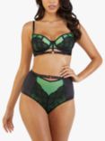 Playful Promises Emelda Lace & Gold Ring High Waist Brief, Green/Black