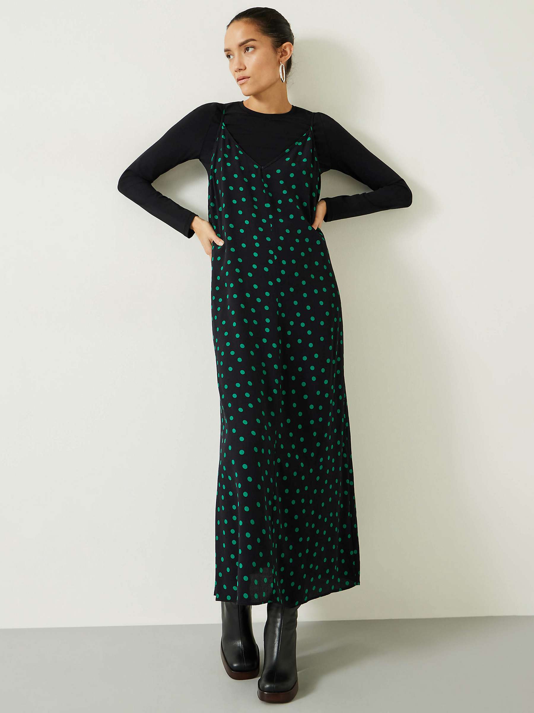 Buy HUSH Eloise Polka Dot Print Midi Slip Dress, Black/Green Online at johnlewis.com