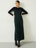 HUSH Eloise Polka Dot Print Midi Slip Dress, Black/Green