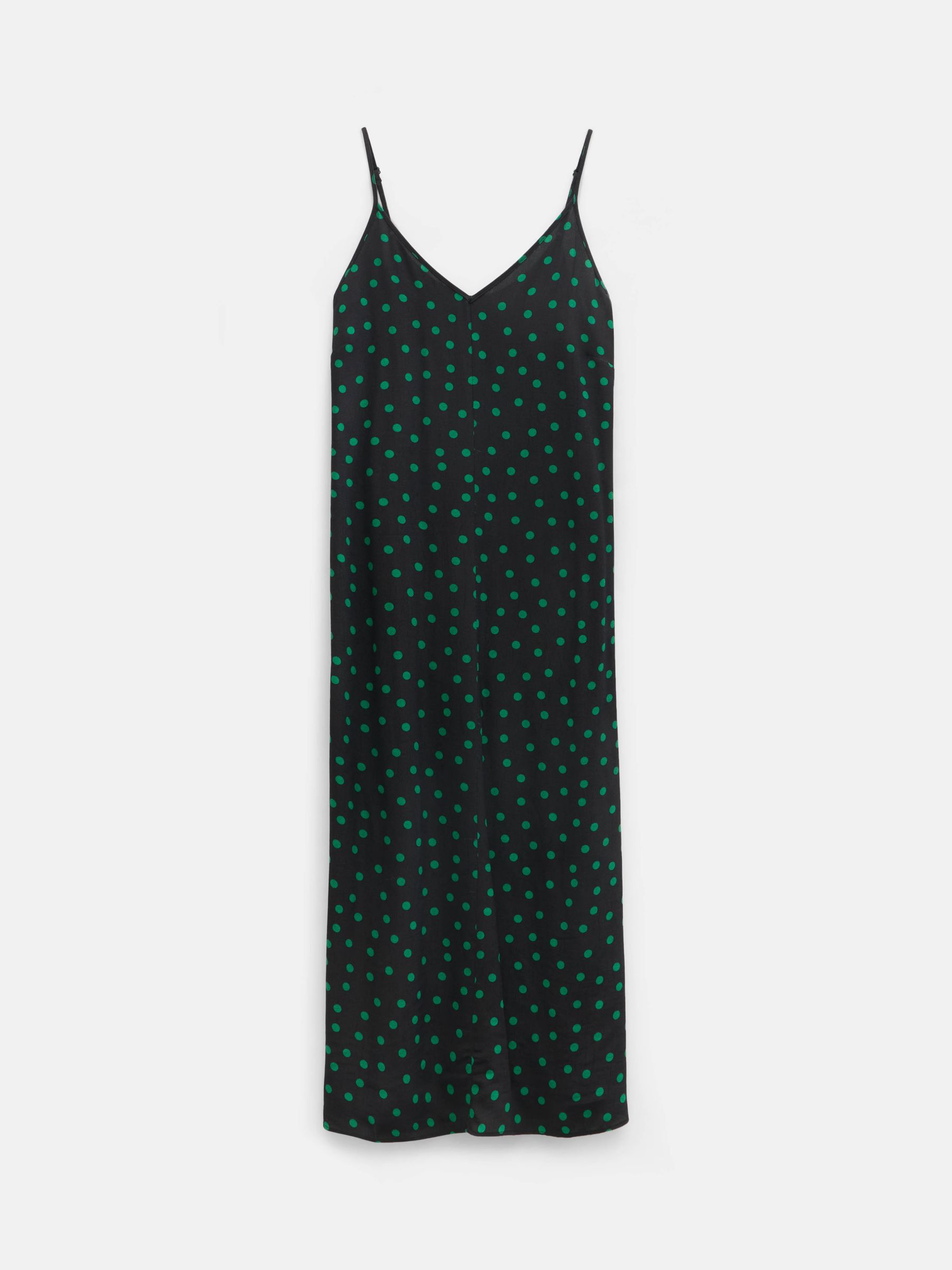 HUSH Eloise Polka Dot Print Midi Slip Dress, Black/Green at John Lewis ...