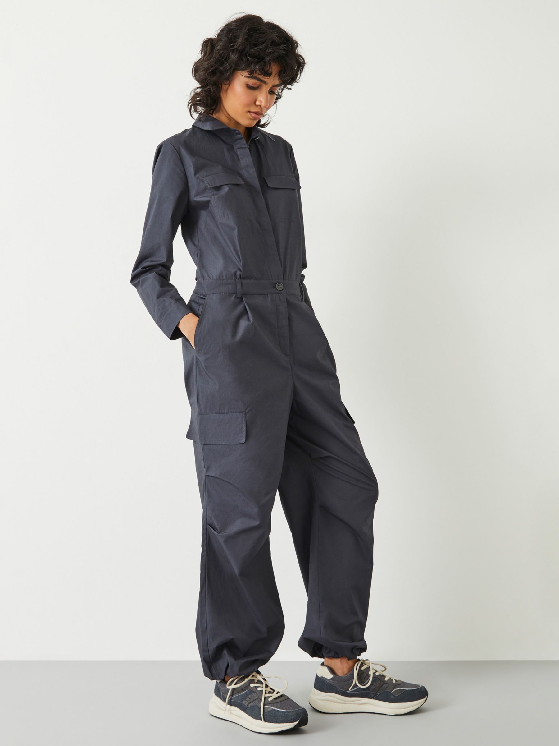 Buy HUSH Long Sleeve Cotton Cargo Jumpsuit, Slate Grey Online at johnlewis.com