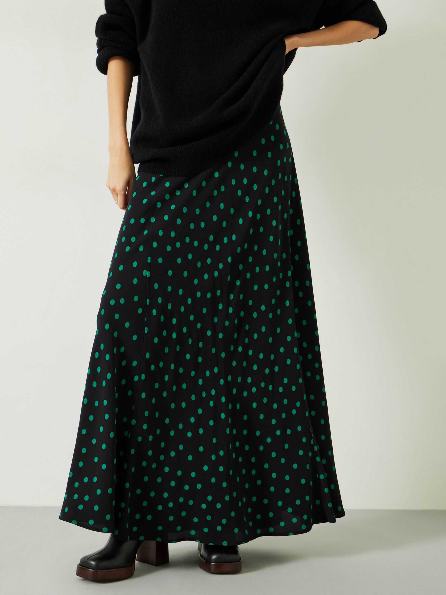 Buy HUSH Katie Polka Dot Maxi Skirt, Green/Black Online at johnlewis.com