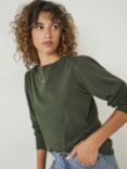 HUSH Emily Puff Sleeve Cotton Jersey Top, Dark Khaki