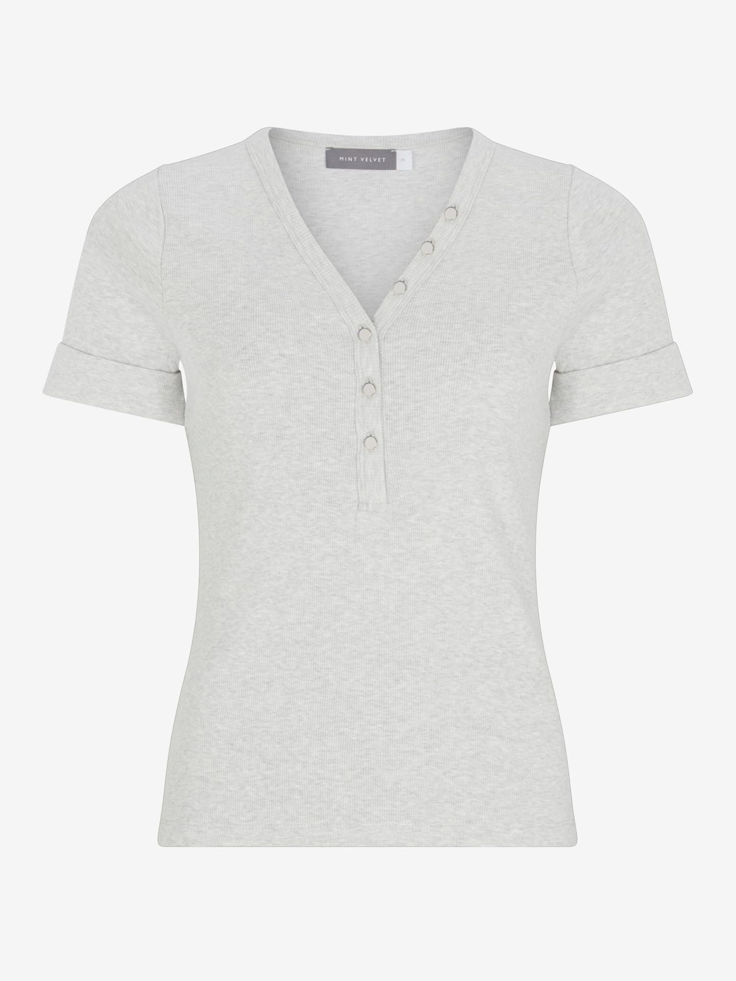 Mint Velvet Cotton Blend Ribbed Top, Light Grey at John Lewis & Partners