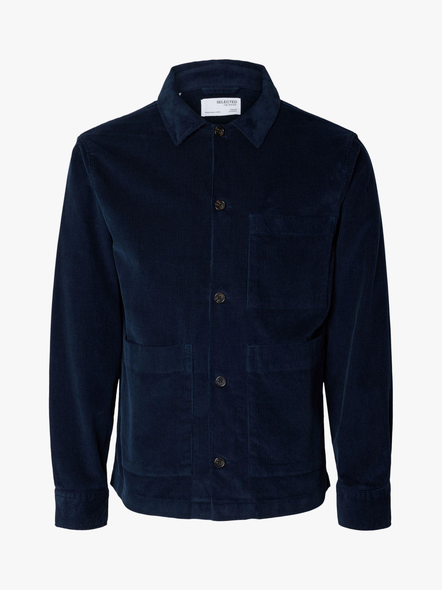 SELECTED HOMME Tony Recycled Cotton Corduroy Shirt, Navy at John Lewis ...