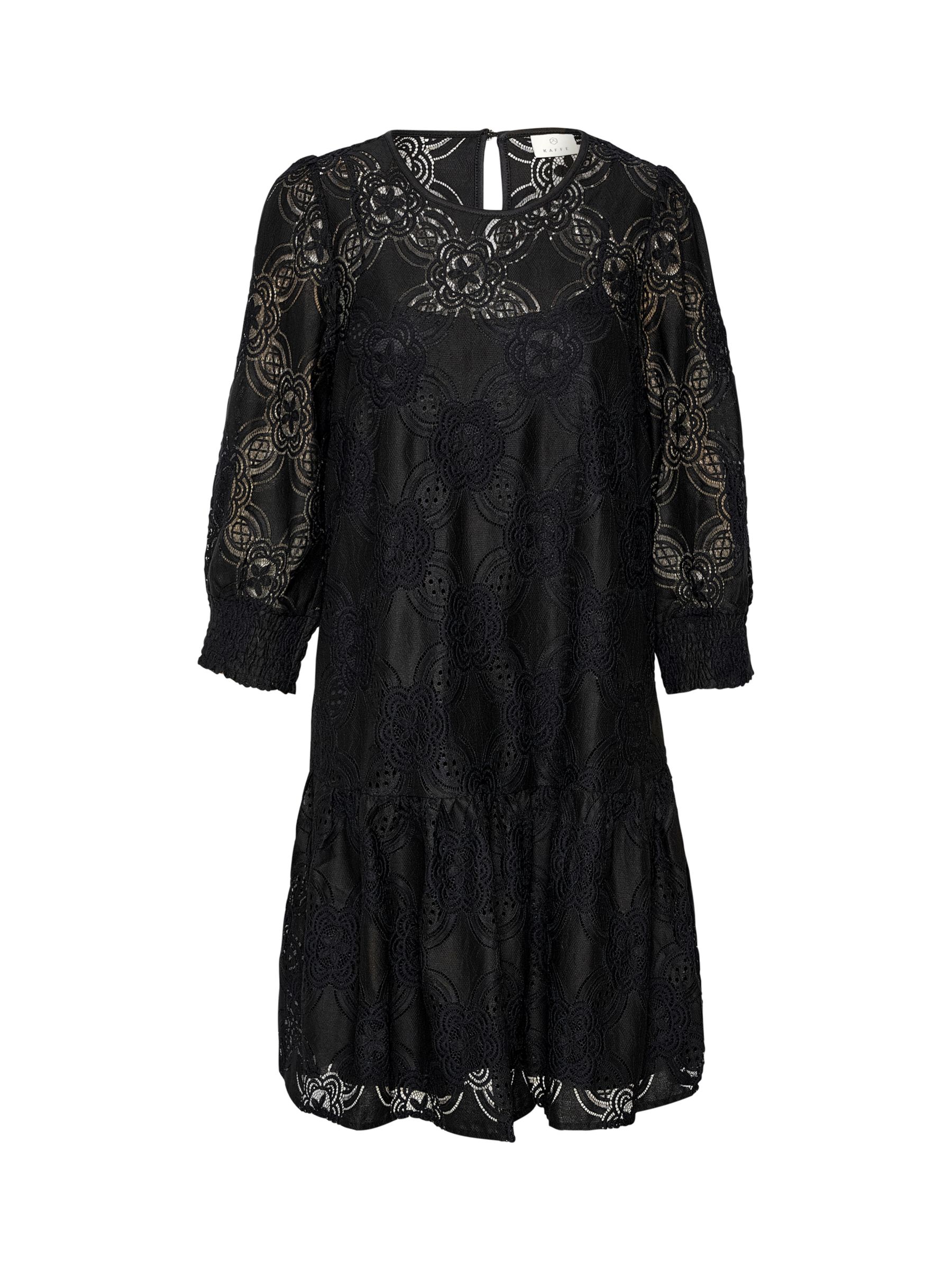 KAFFE Raula Lace 3/4 Sleeve Short Dress, Black at John Lewis & Partners