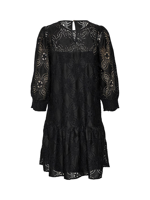 KAFFE Raula Lace 3/4 Sleeve Short Dress, Black