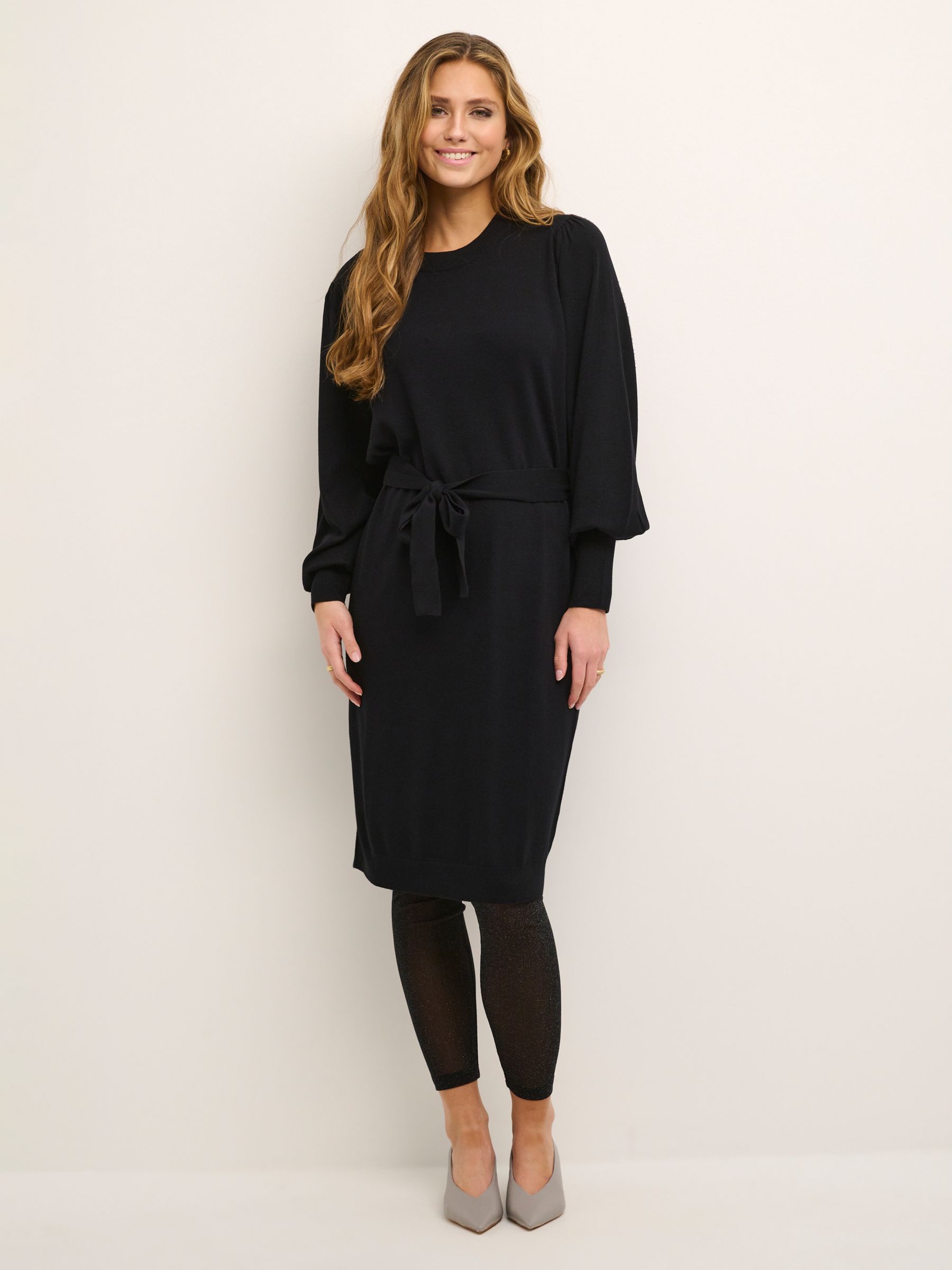 KAFFE Jess Knit Jumper Dress, Deep Black at John Lewis & Partners