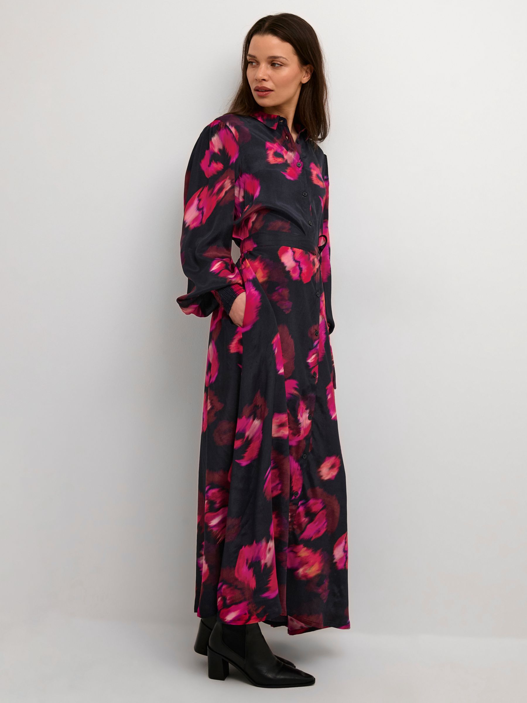 KAFFE Louisa Belted Shirt Maxi Dress, Sun-Dried Flower Print at John ...