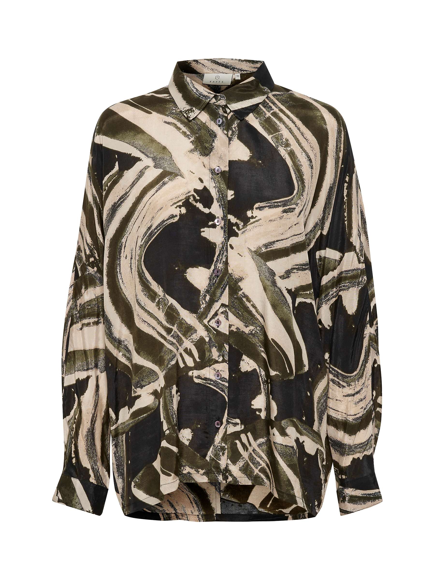 Buy KAFFE Sophia Abstract Print Boxy Batwing Sleeve Shirt, Black/Green Online at johnlewis.com