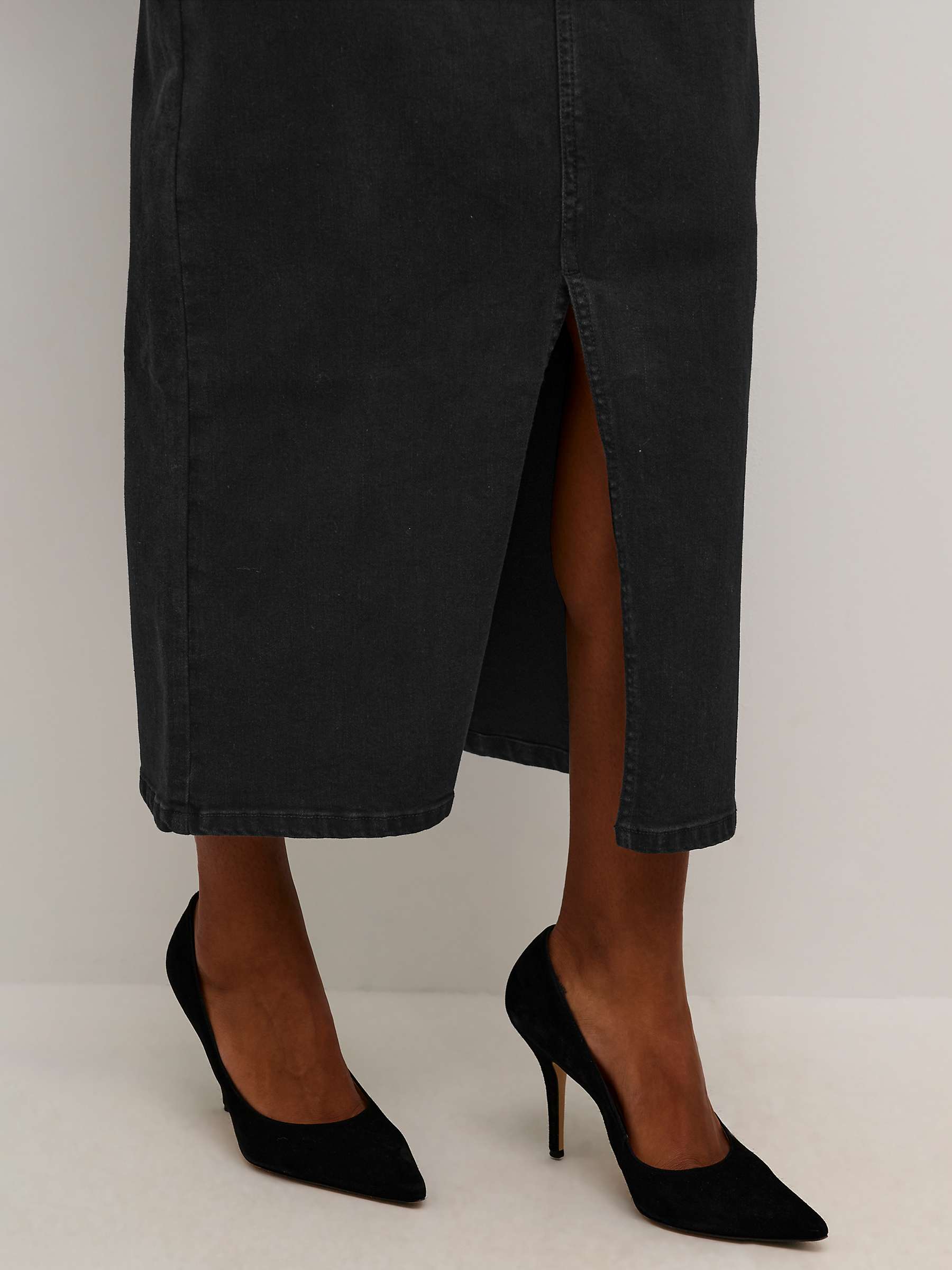 KAFFE Sinem Maxi Denim Skirt, Deep Black at John Lewis & Partners