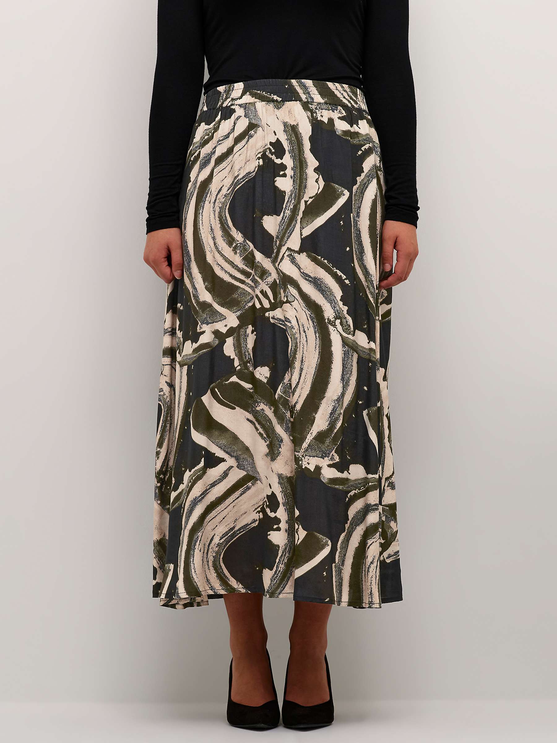 Buy KAFFE Sophia Abstract Print Skirt, Black/Green Online at johnlewis.com
