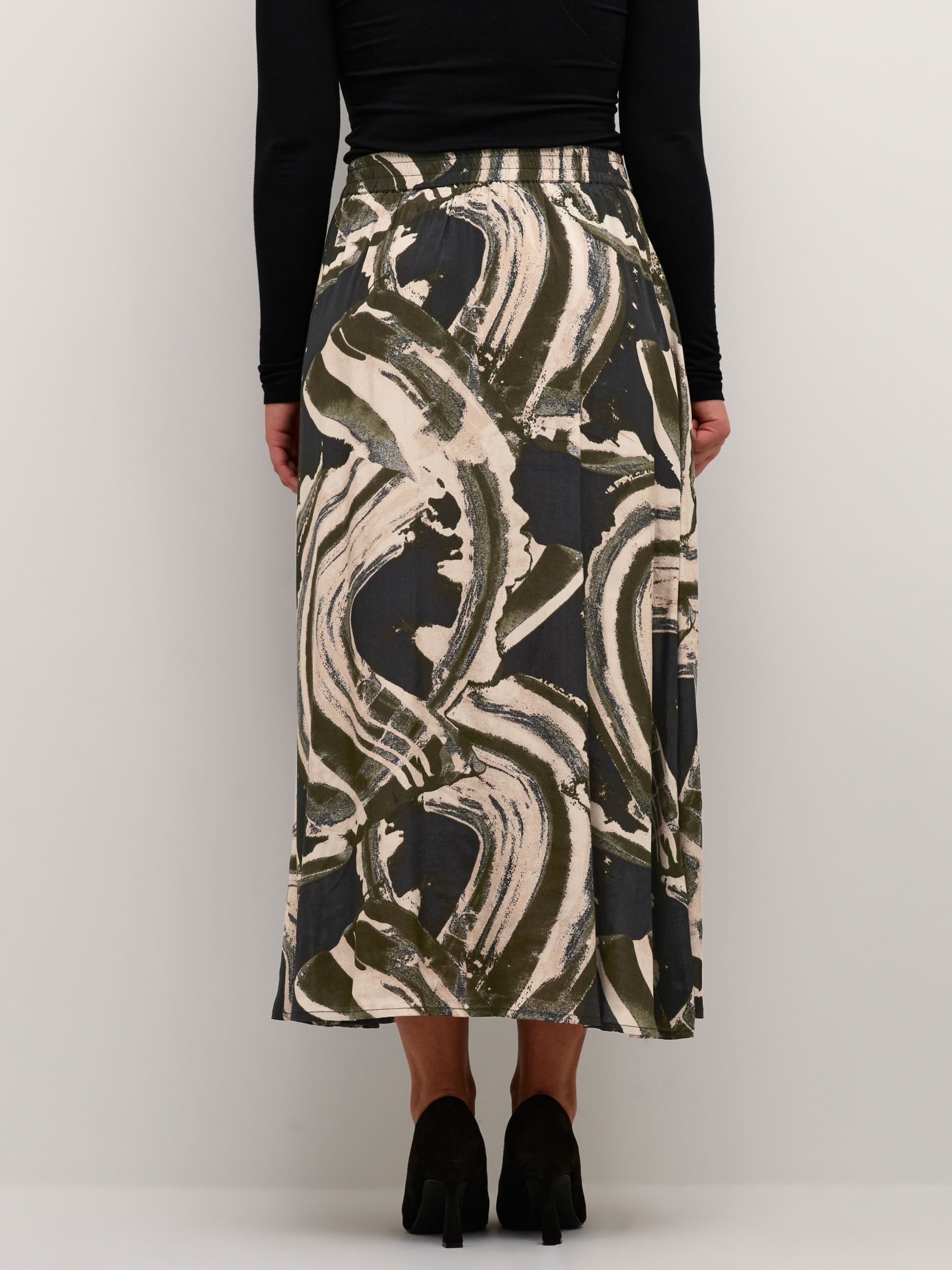 KAFFE Sophia Abstract Print Skirt, Black/Green at John Lewis & Partners