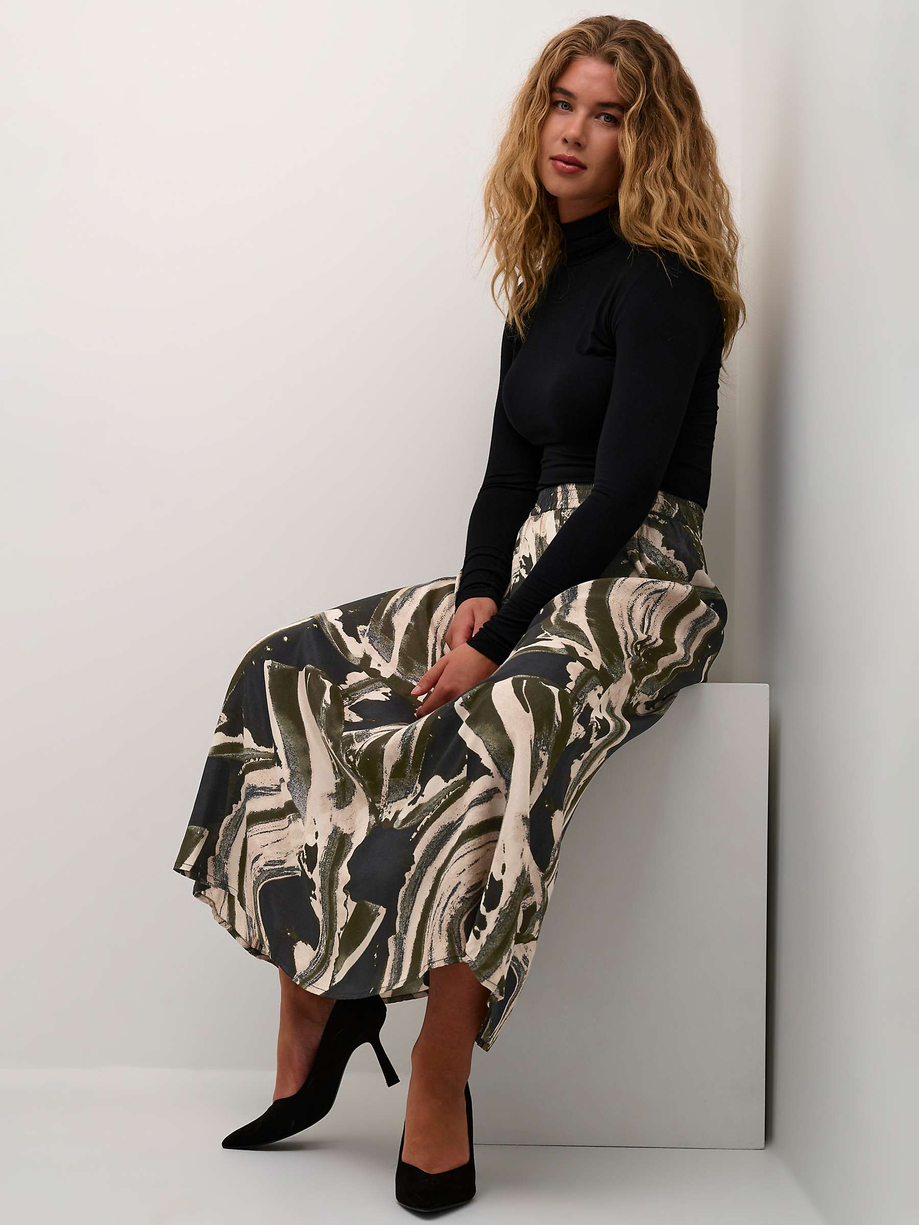 Buy KAFFE Sophia Abstract Print Skirt, Black/Green Online at johnlewis.com