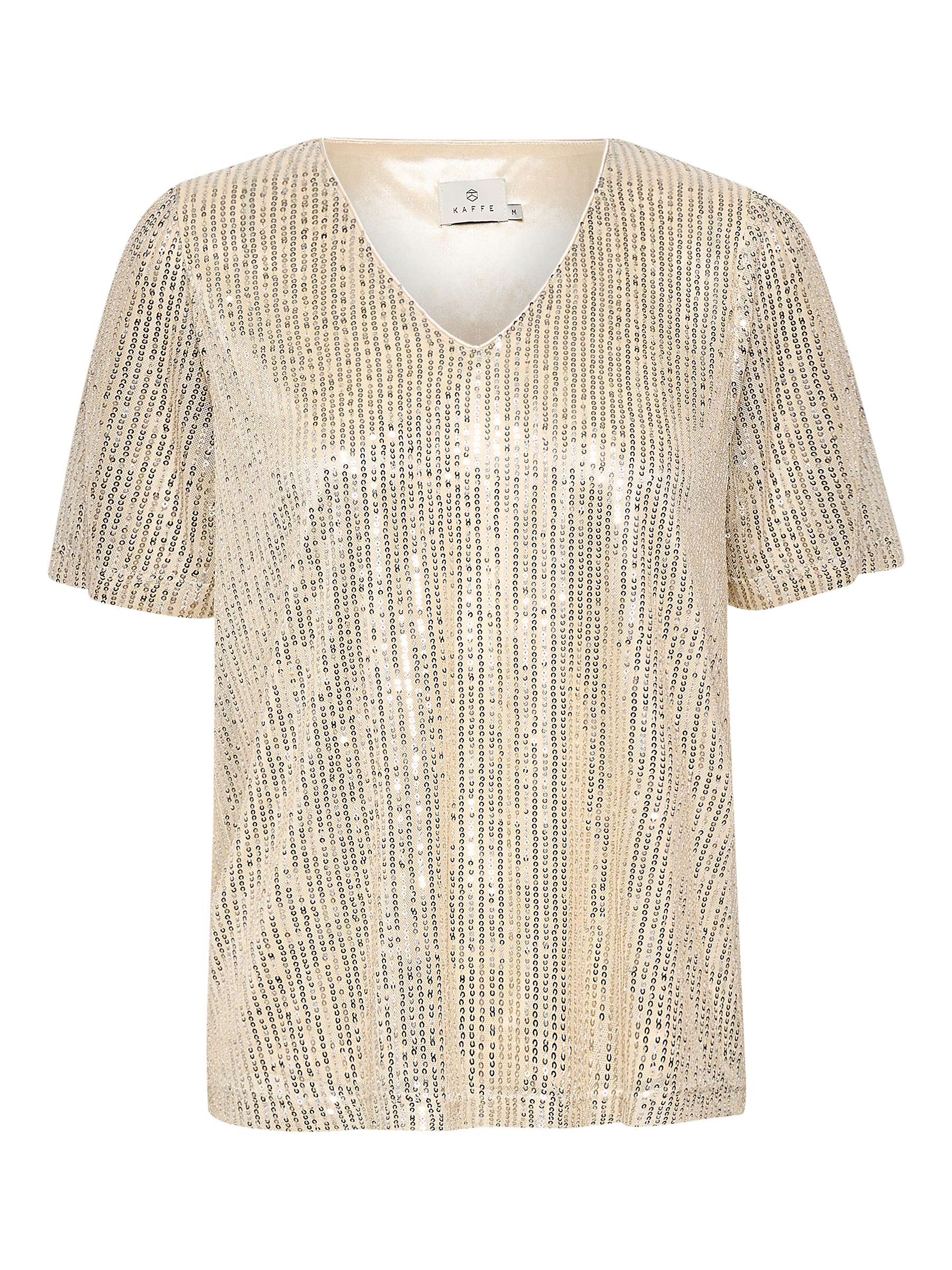 KAFFE Bolette Sequin T-Shirt, Sand Dollar/Silver at John Lewis & Partners