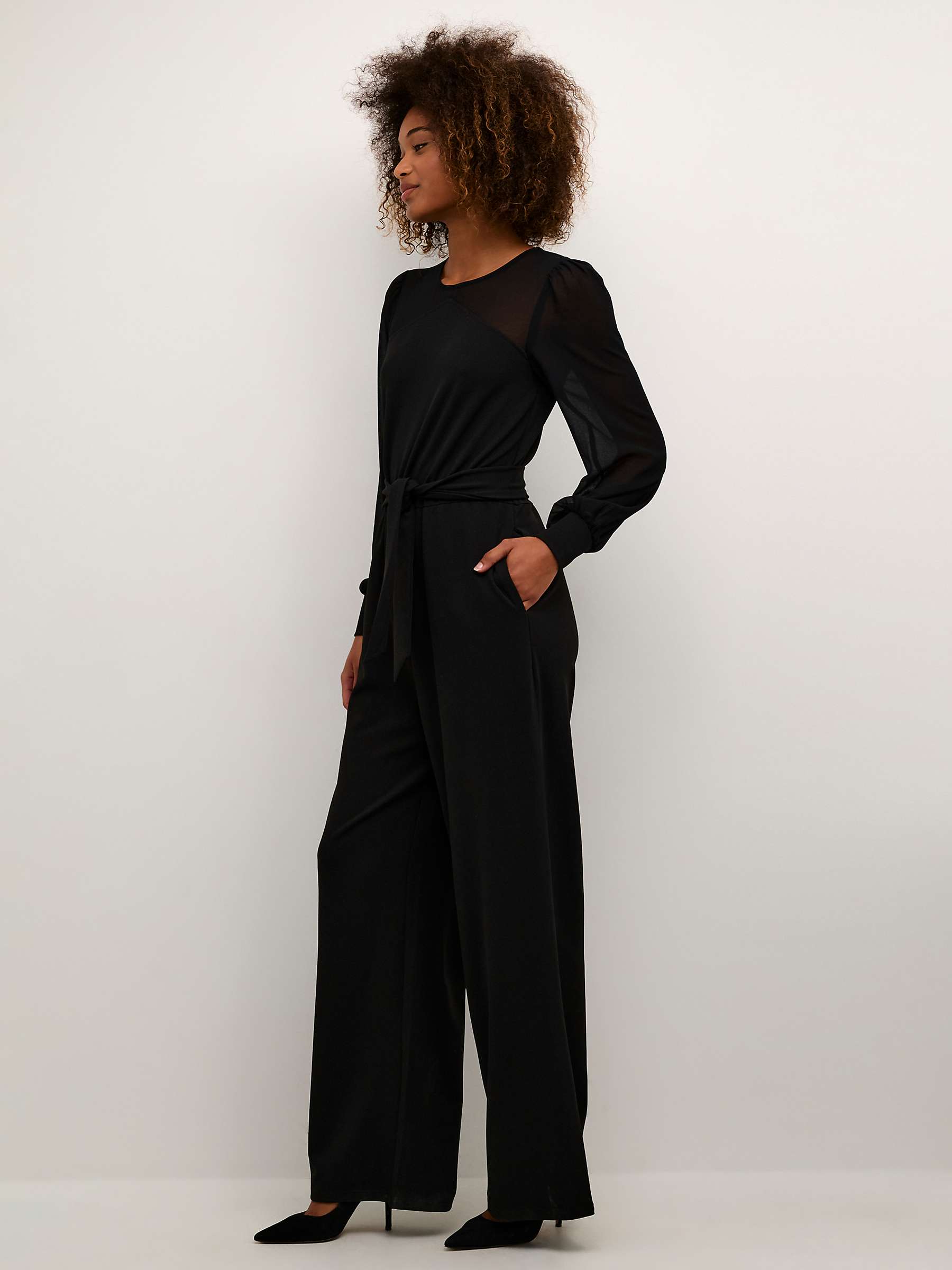 Buy KAFFE Emily Long Sleeve Belted Jumpsuit, Black Online at johnlewis.com
