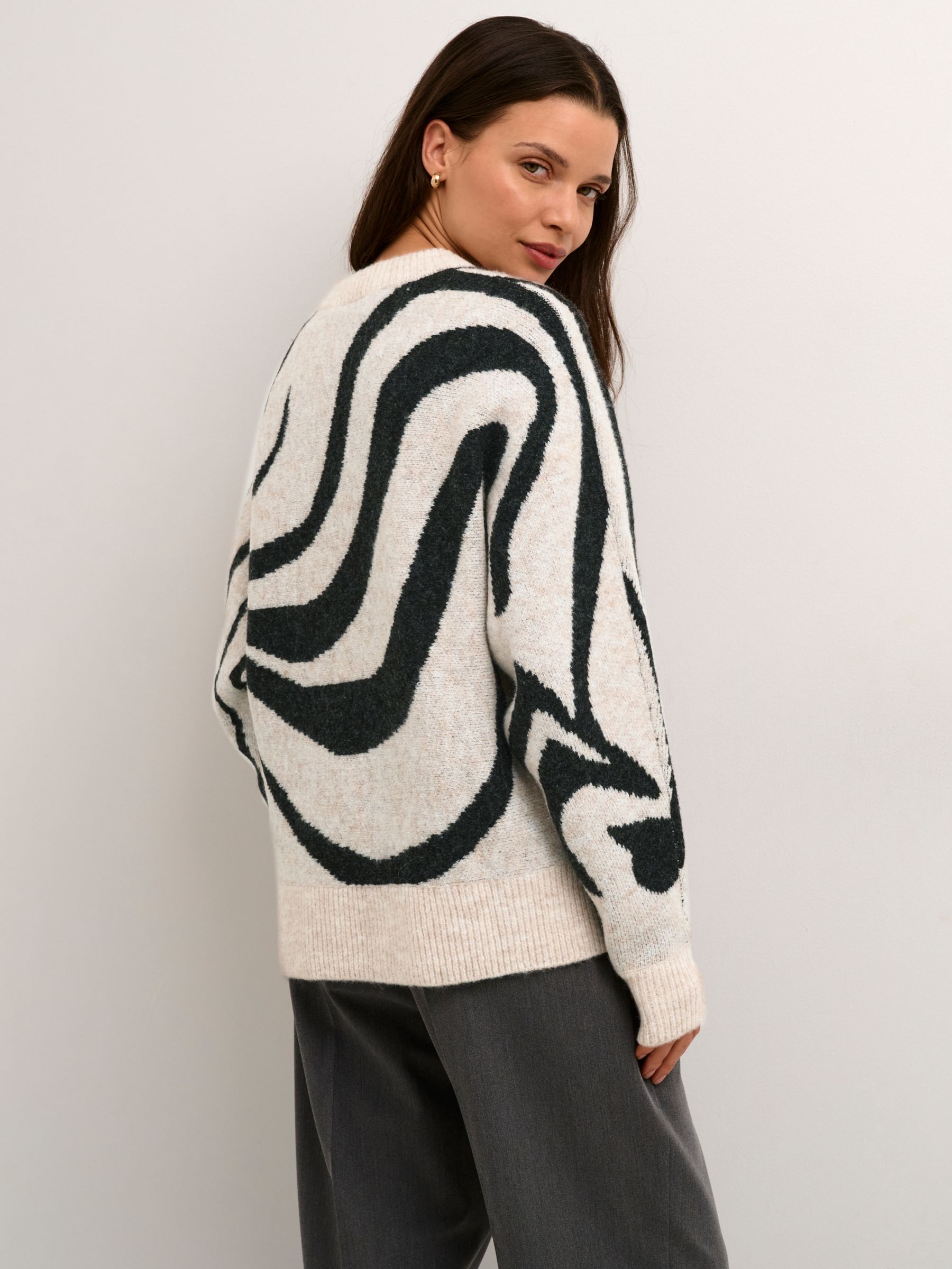 KAFFE Birthe Graphic Knitted Jumper Light Sand Melange at John