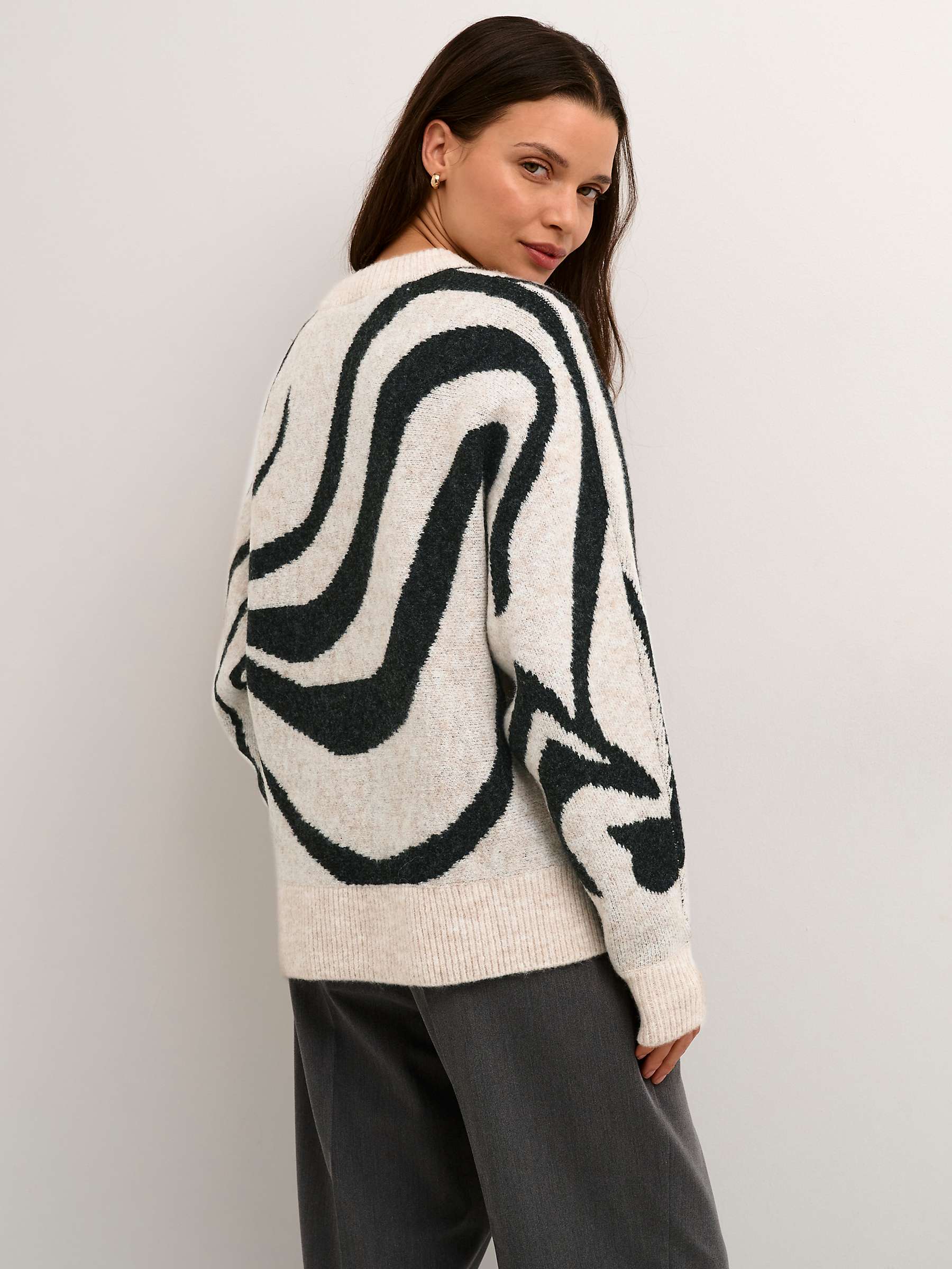 Buy KAFFE Birthe Graphic Knitted Jumper, Light Sand Melange Online at johnlewis.com