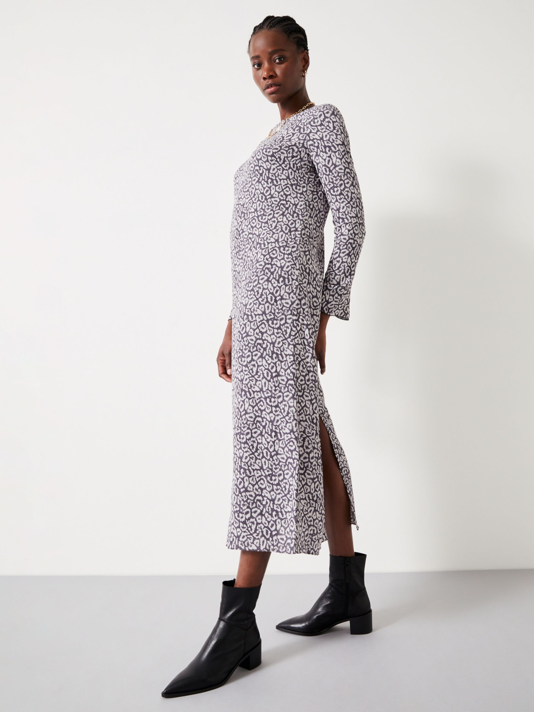 Buy HUSH Milani Contrast Leopard Midi Dress, Grey/Multi Online at johnlewis.com