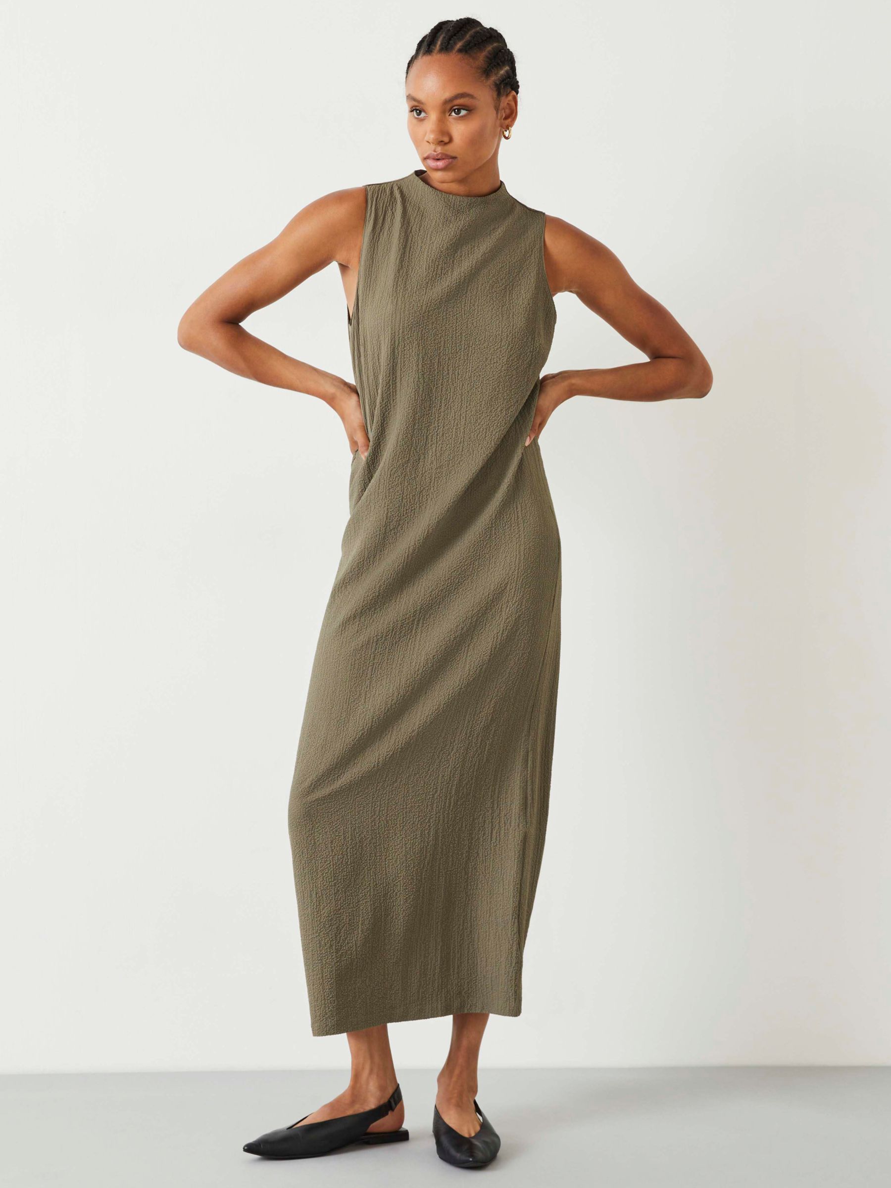 HUSH Sabine Midi Cotton Dress, Olive, 10
