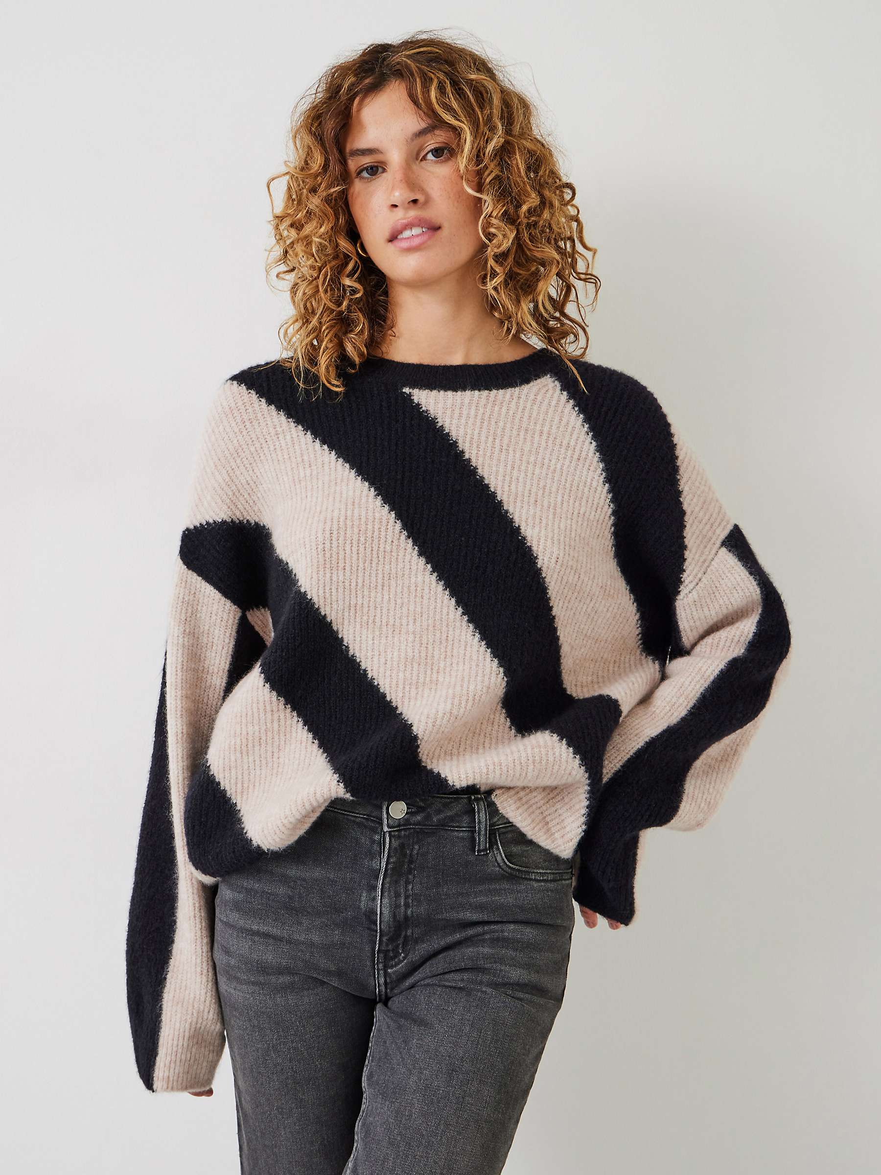 Buy HUSH Georgie Diagonal Stripe Jumper, Black/Oatmeal Marl Online at johnlewis.com