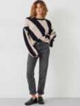 HUSH Georgie Diagonal Stripe Jumper, Black/Oatmeal Marl, Black/Oatmeal Marl