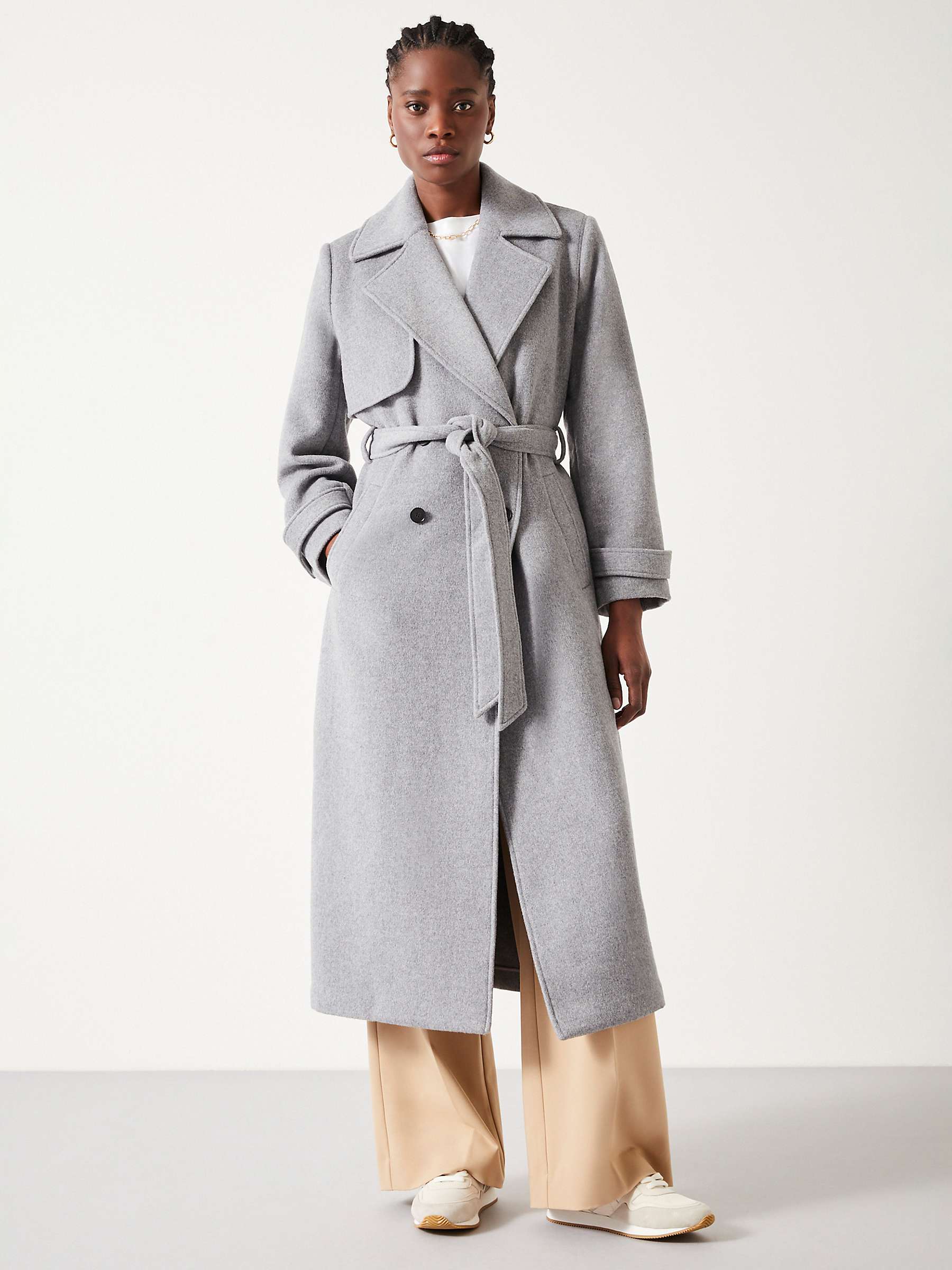 Buy HUSH Long Wool Blend Trench Coat, Grey Online at johnlewis.com