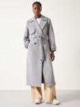 HUSH Long Wool Blend Trench Coat, Grey, Grey