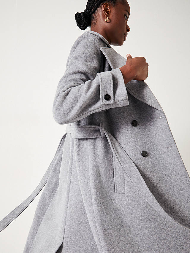 HUSH Long Wool Blend Trench Coat, Grey