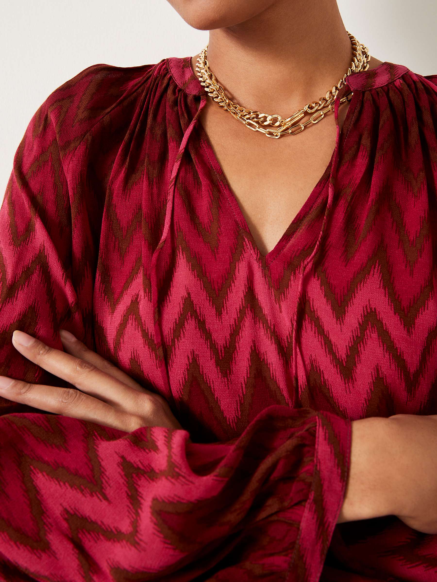 Buy HUSH Amelie Tie-Neck Blouse, Red Chevron Stripe Online at johnlewis.com