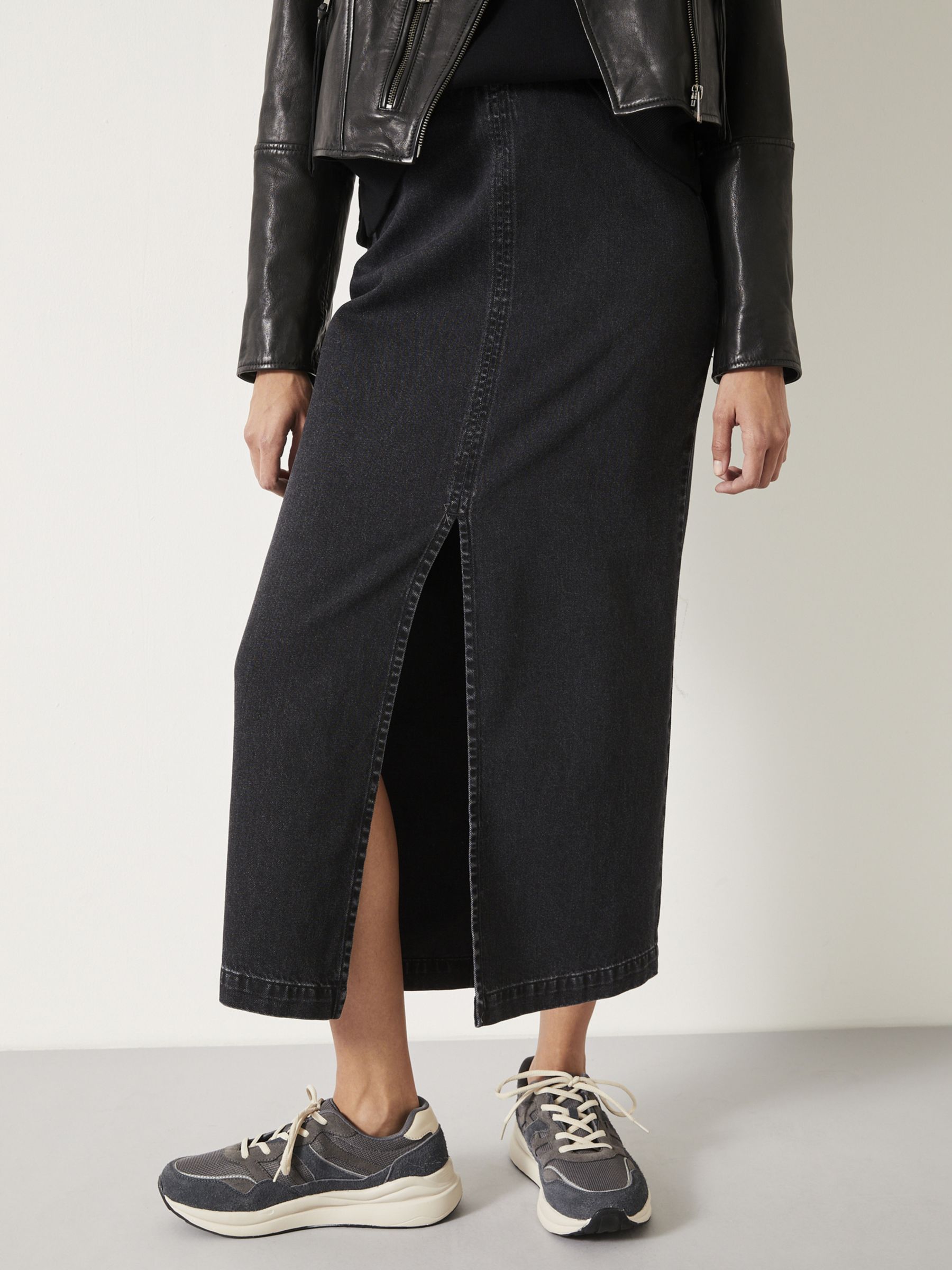 HUSH Rachel Denim Maxi Skirt, Washed Black at John Lewis & Partners