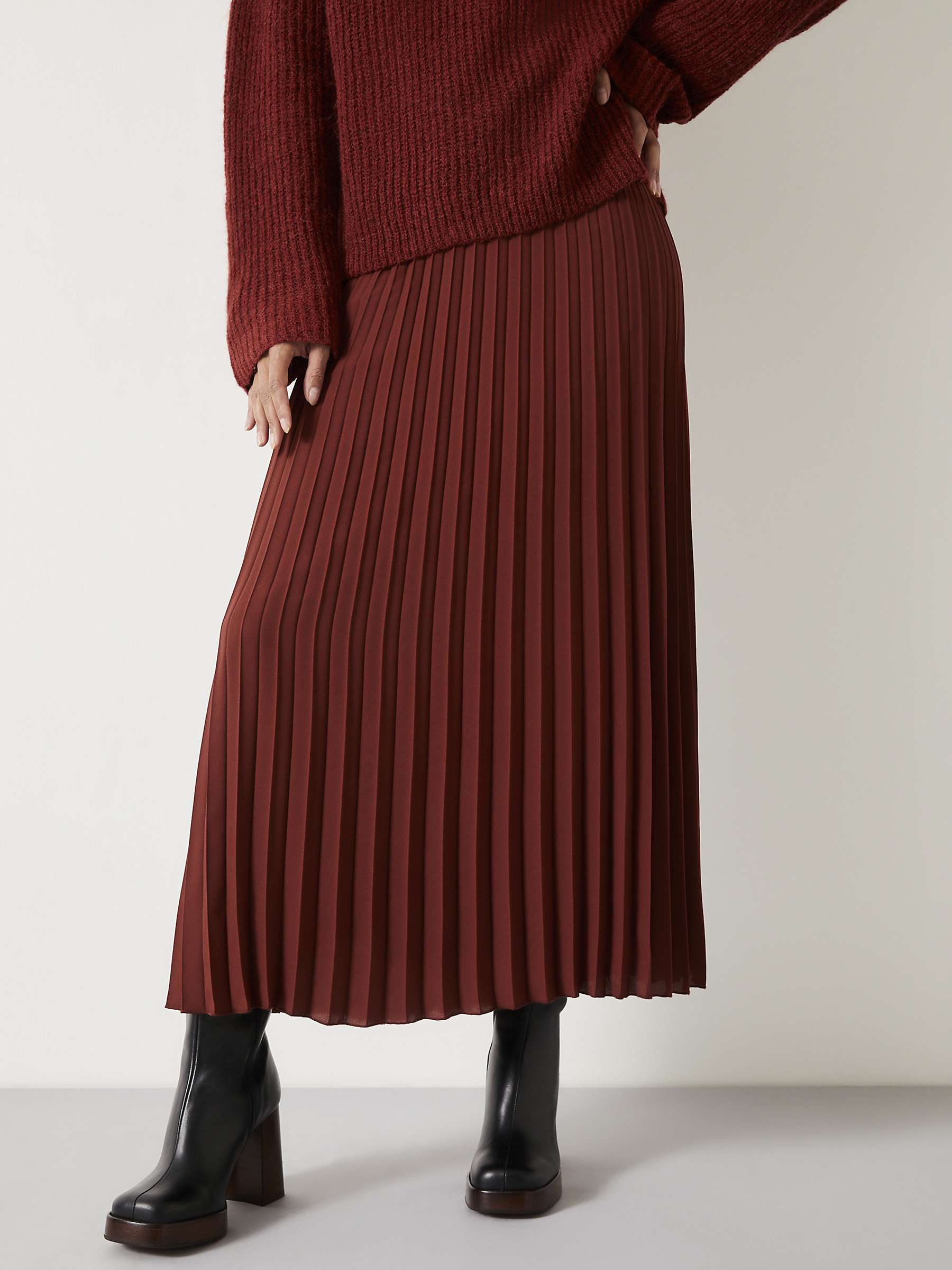 Buy HUSH Neah Pleated Midi Skirt, Brown Online at johnlewis.com