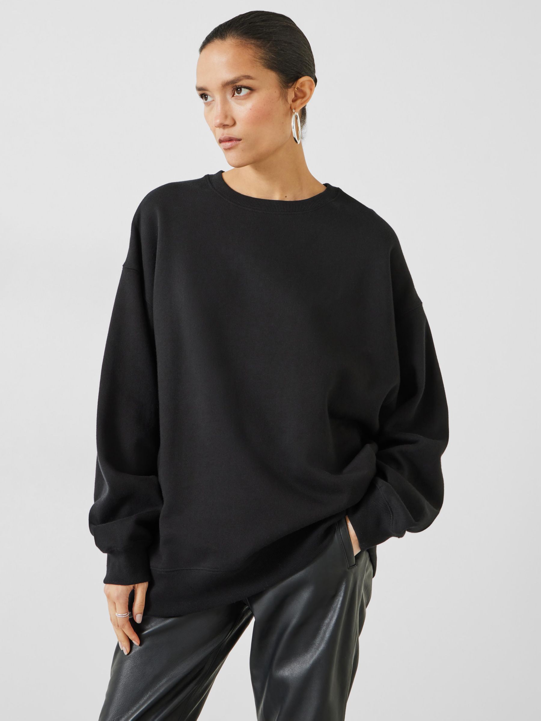 HUSH Quaden Long Sleeve Sweatshirt, Black at John Lewis & Partners