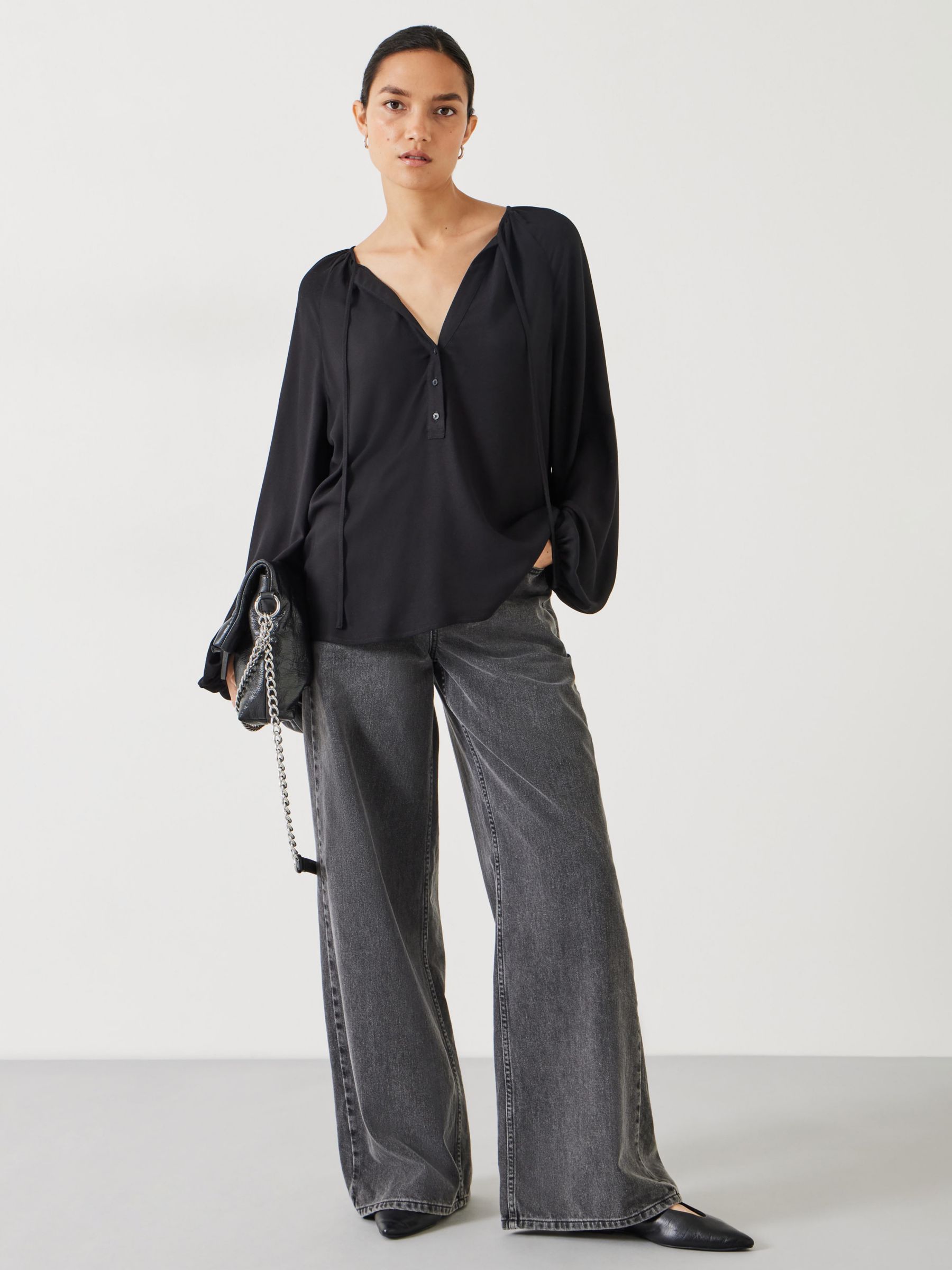 HUSH Zadie Tie Neck Top, Black at John Lewis & Partners