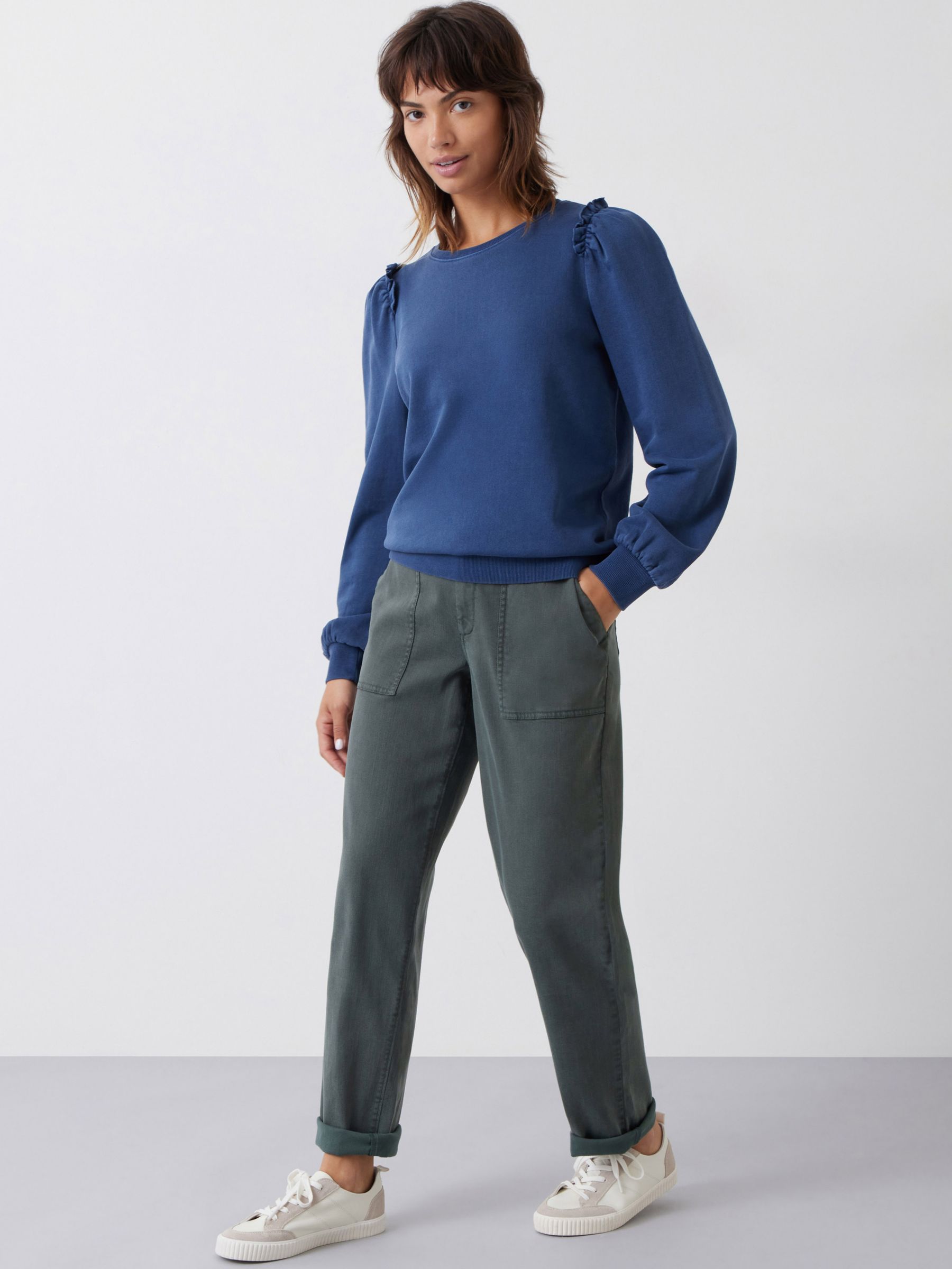 HUSH Emilia Ruffle Sweatshirt, Navy at John Lewis & Partners