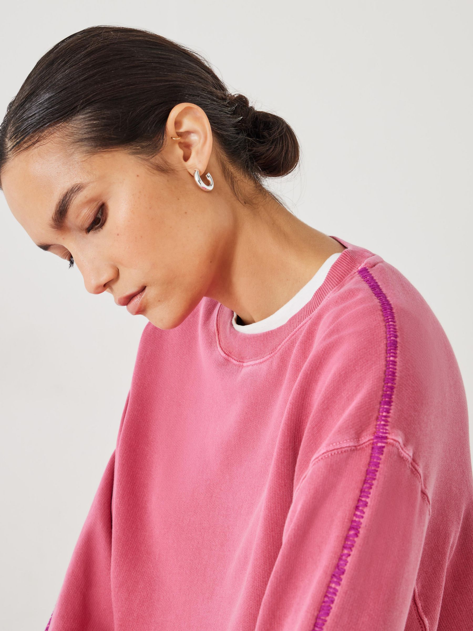 HUSH Contrast Stitch Detail Sweatshirt, Bright Pink at John Lewis ...