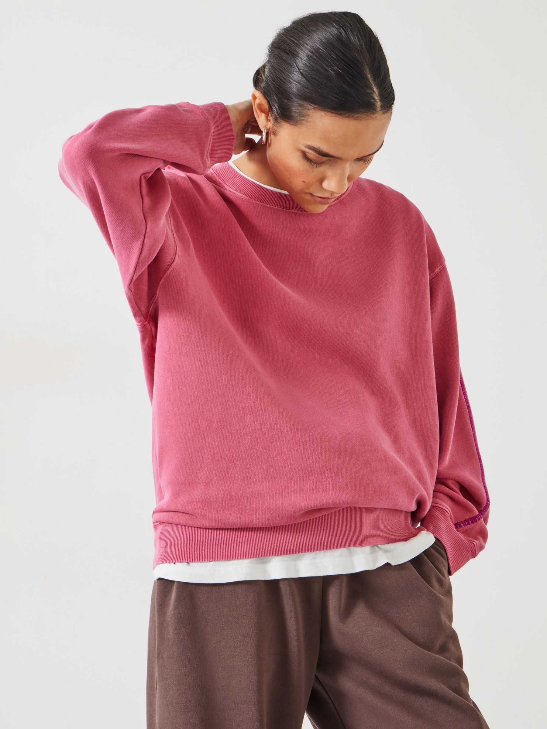 HUSH Contrast Stitch Detail Sweatshirt, Bright Pink at John Lewis ...