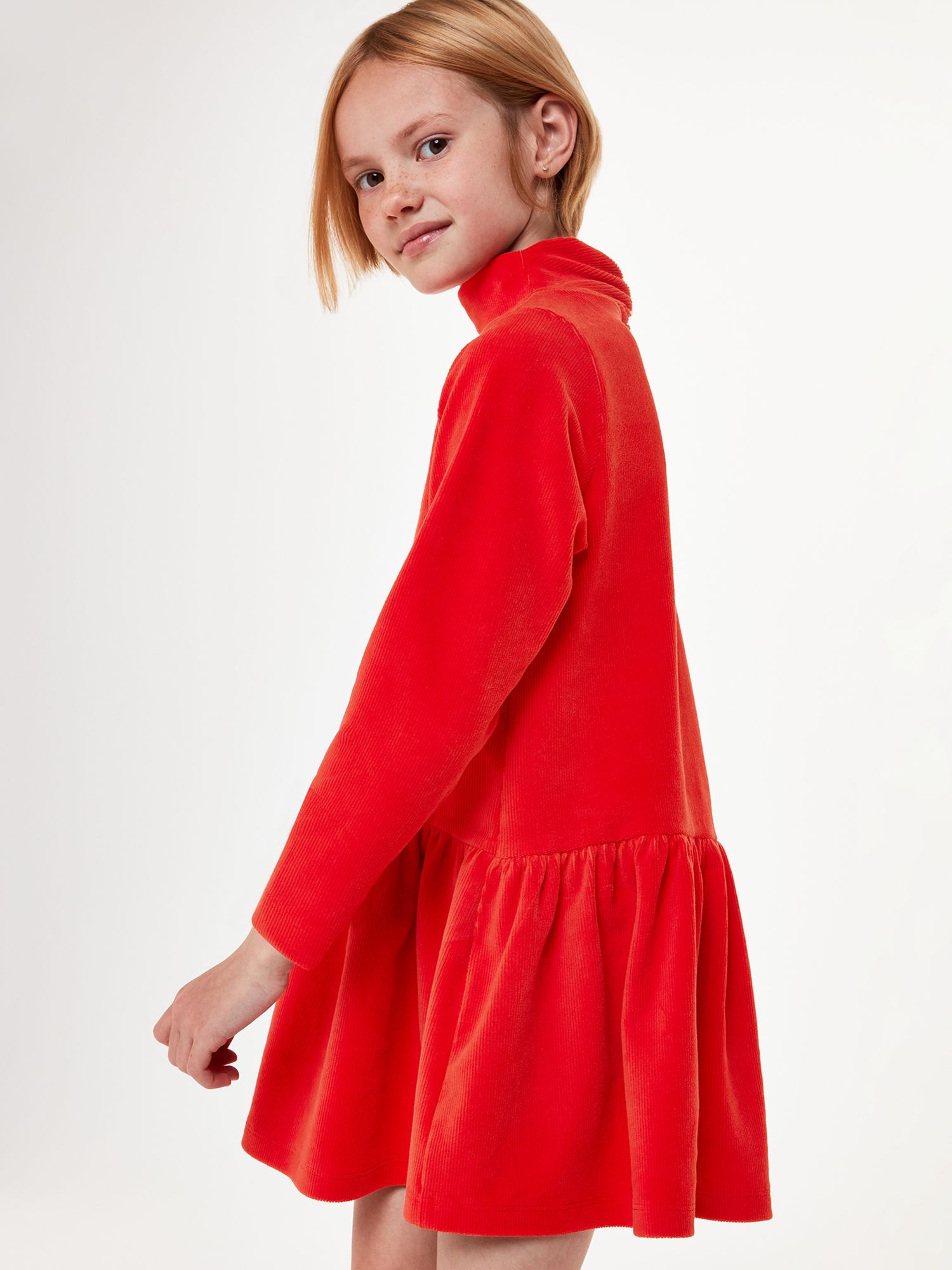 Whistles Kids' Corduroy Funnel Neck Jersey Dress, Red, 4-5 years