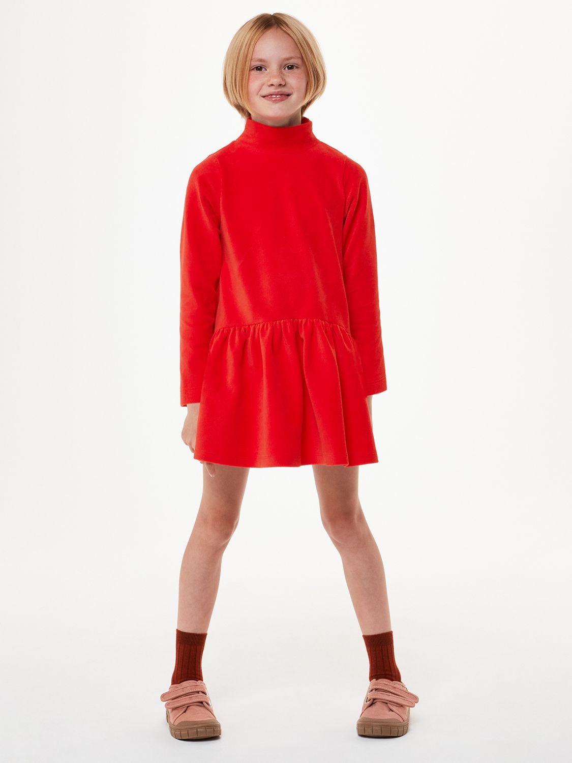 Whistles Kids' Corduroy Funnel Neck Jersey Dress, Red, 4-5 years
